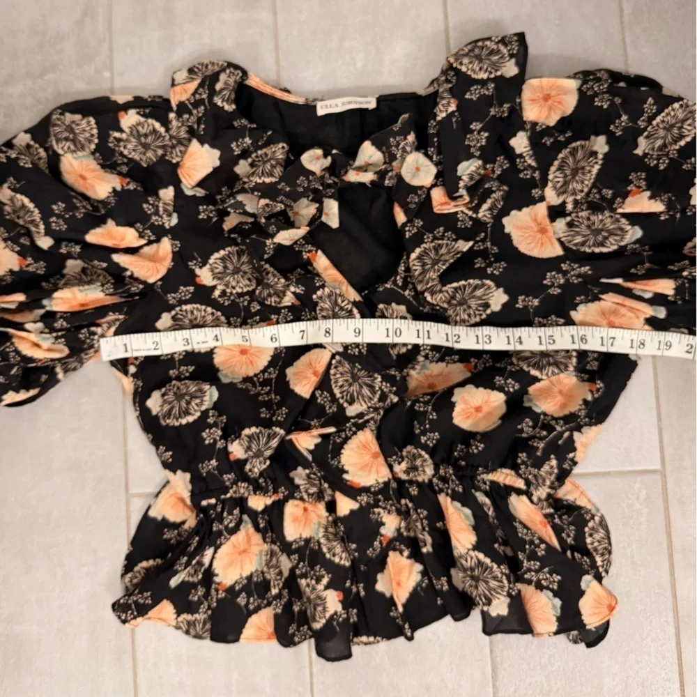 Ulla Johnson Nadya Short Sleeve Blouse Noir Floral Size 2